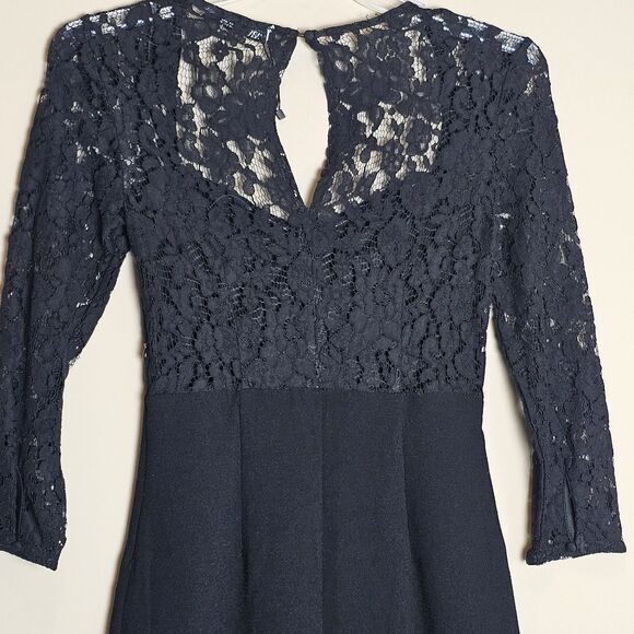 ZARA WOMAN BLACK COMBINATION LACE MIDI DRESS LONG SLEEVE SIZE S SEXY ROMANTIC - Picture 8 of 13